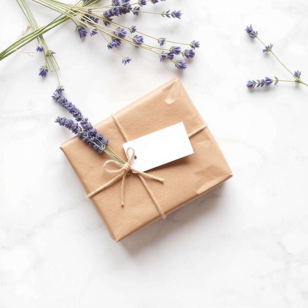 A wrapped comic book gift with kraft paper, twine, and a handwritten tag on a marble surface.
